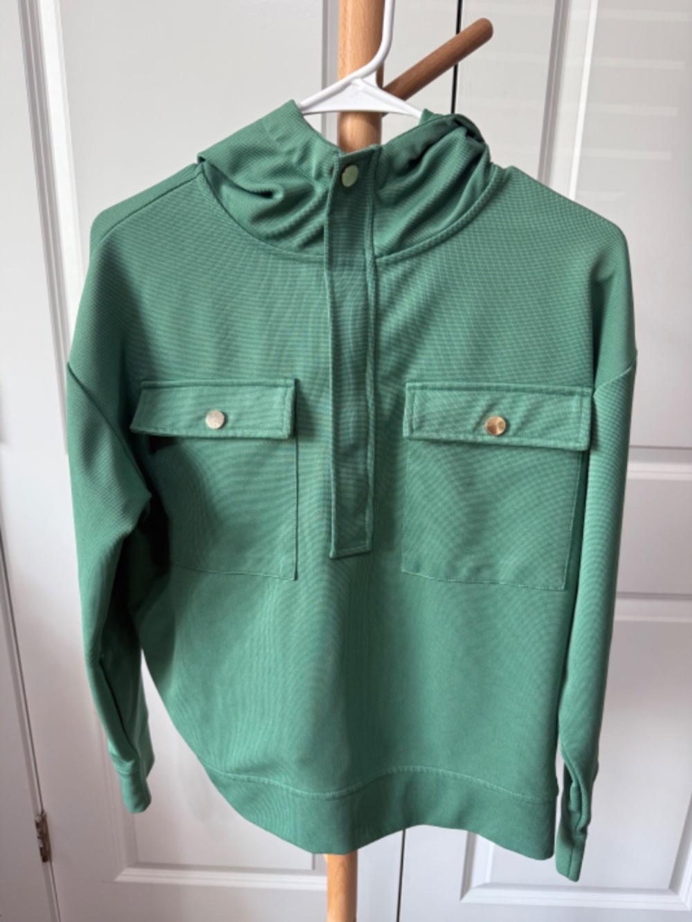 Mango MNG Mint Green Hooded Utility Sweatshirt Jacket Scuba Knit Size Small